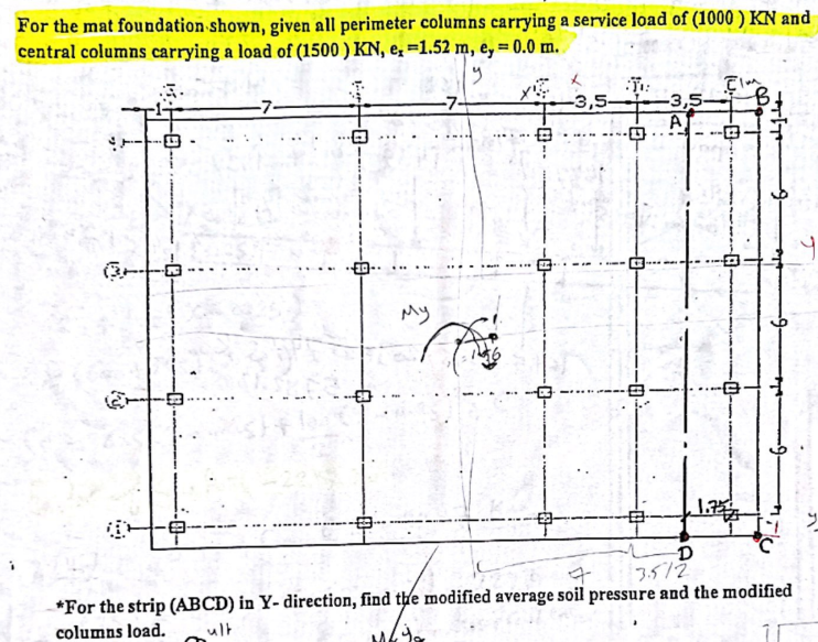 For the mat foundation shown, given all perimeter