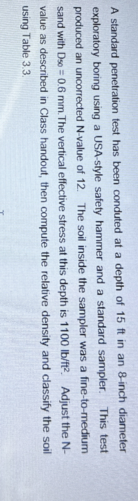A standard penetration test has been conduted at