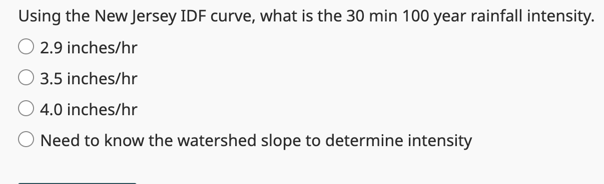 Using the New Jersey IDF curve, what is the 3 0