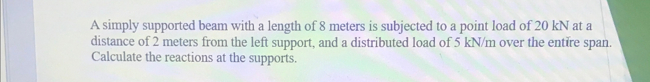 A simply supported beam with a length of 8 meters