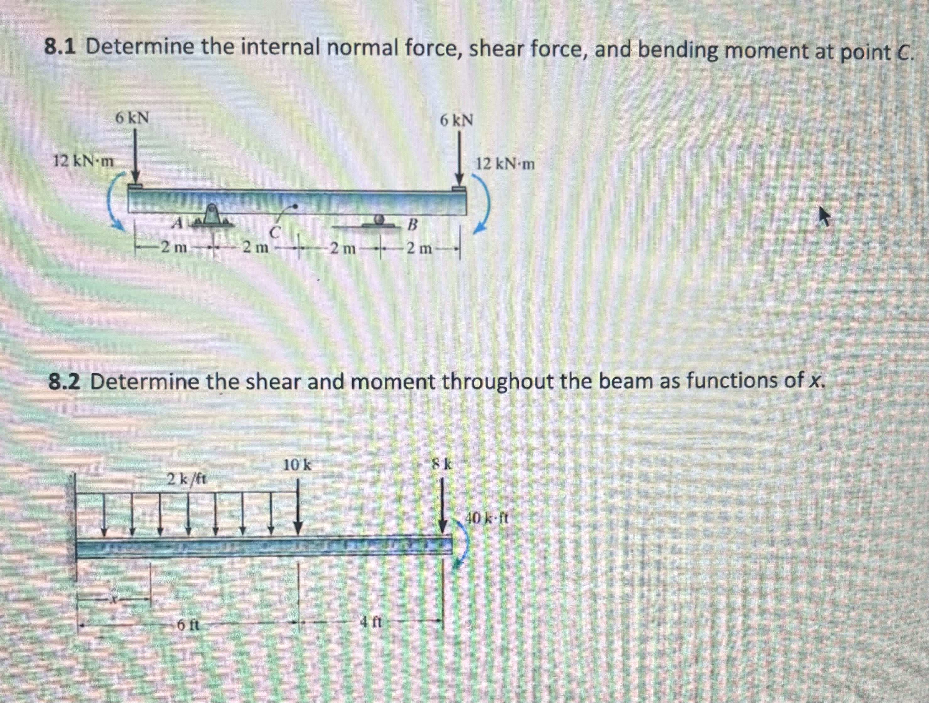 8 . 1 Determine the internal normal force, shear