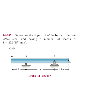 1 4 - 1 0 7 . Determine the slope at B of the