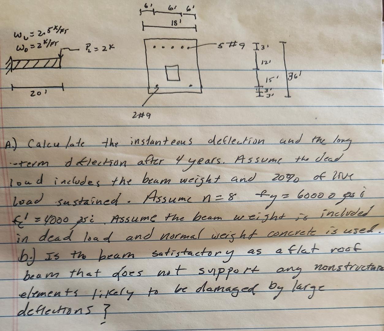 A . Calculate the instanteous deflection and the