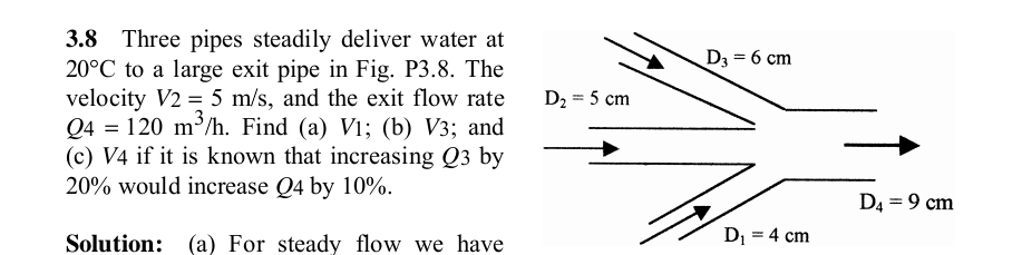 3 . 8 Three pipes steadily deliver water at 2 0 C
