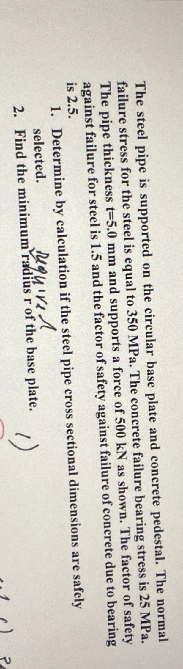 The steel pipe is supported on the circular base