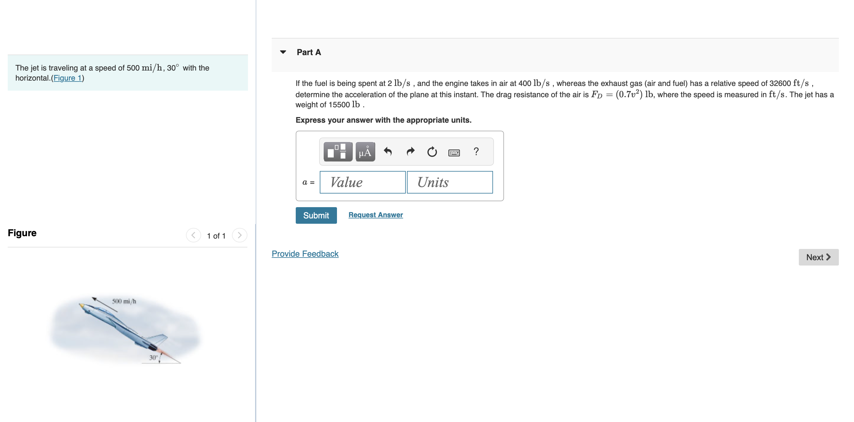 The jet is traveling at a speed of 5 0 0 m i h ,