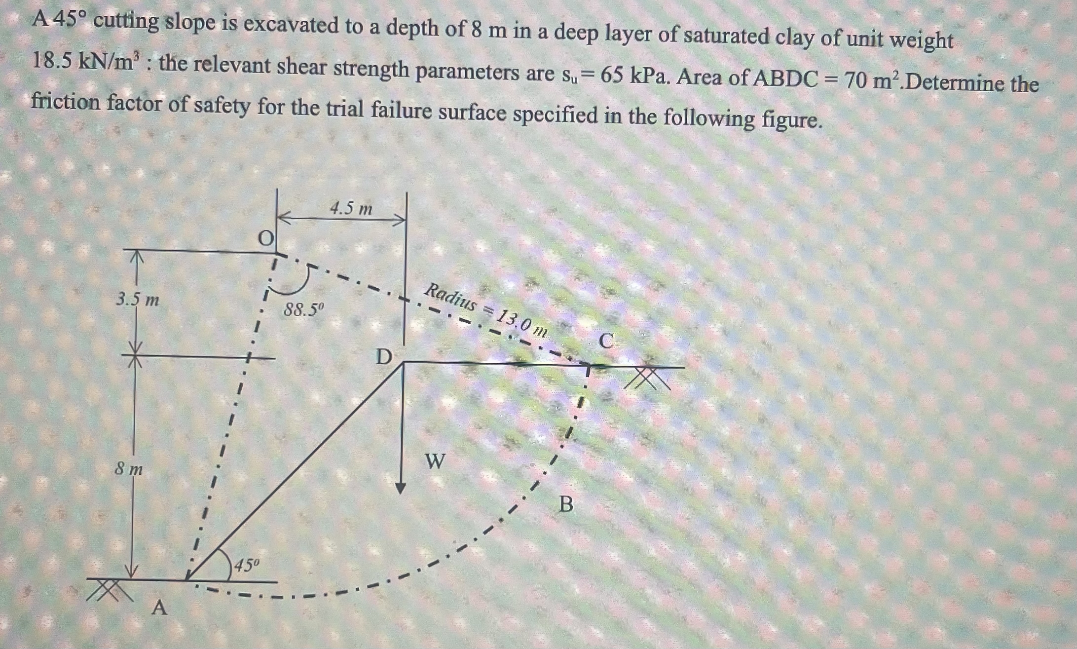 A 4 5 cutting slope is excavated to a depth of 8