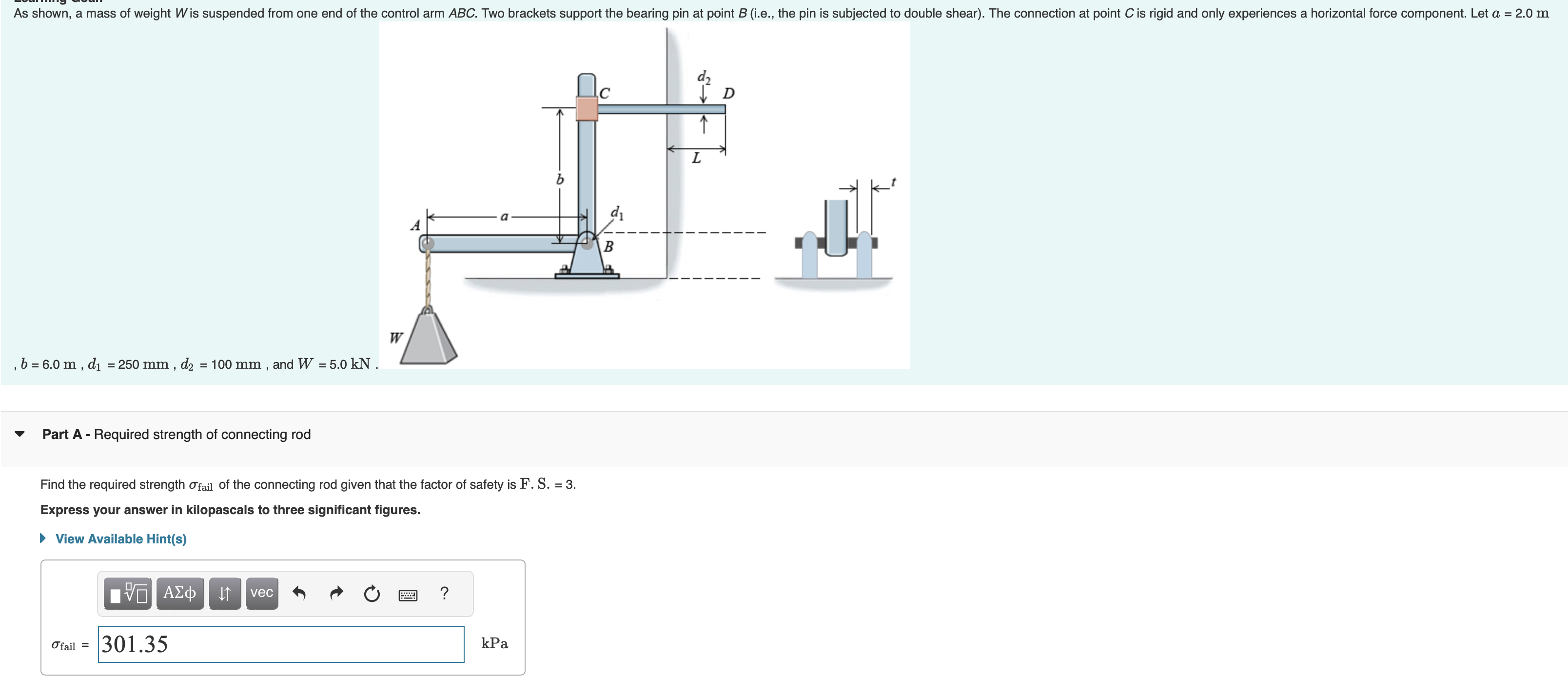 , b = 6 . 0 m , d 1 = 2 5 0 m m , d 2 = 1 0 0 m m