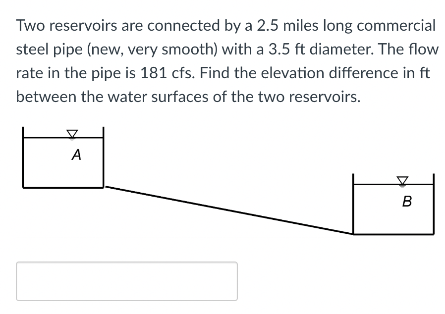 Two reservoirs are connected by a 2 . 5 miles