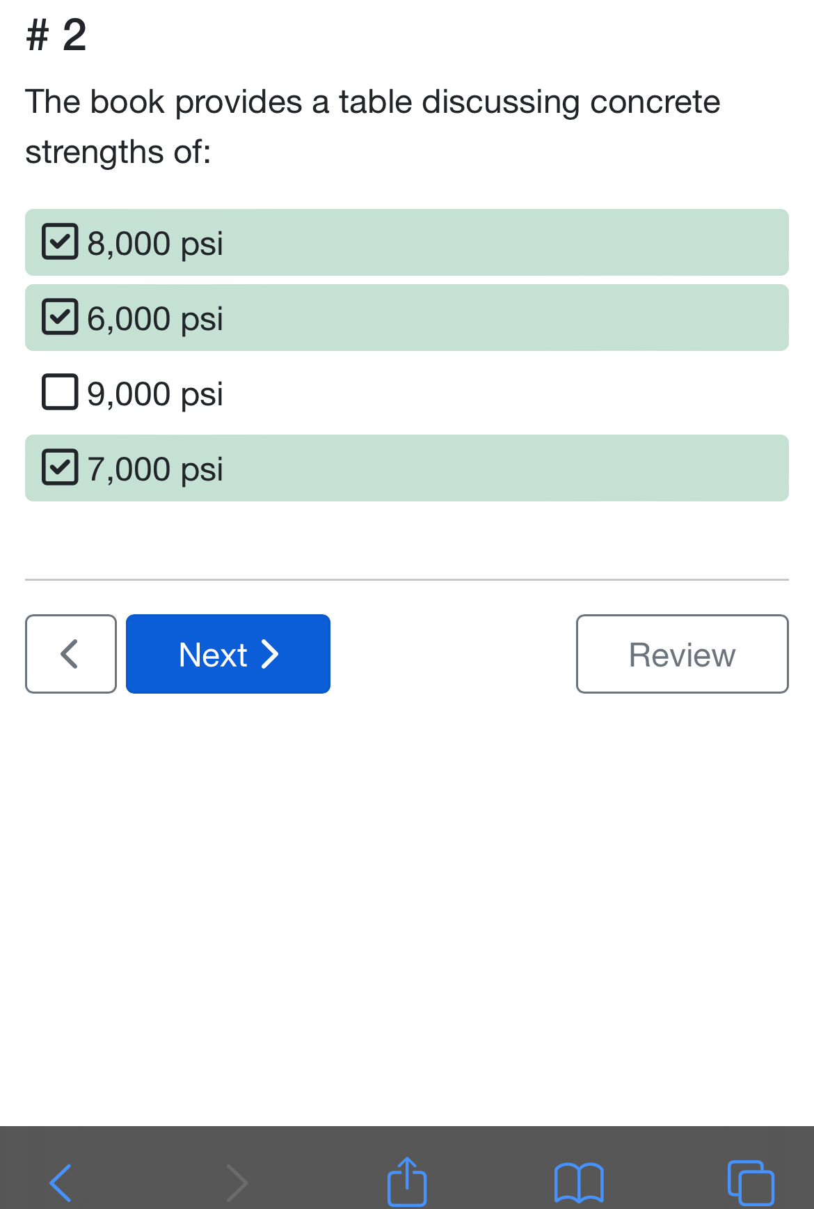 # 2 The book provides a table discussing concrete