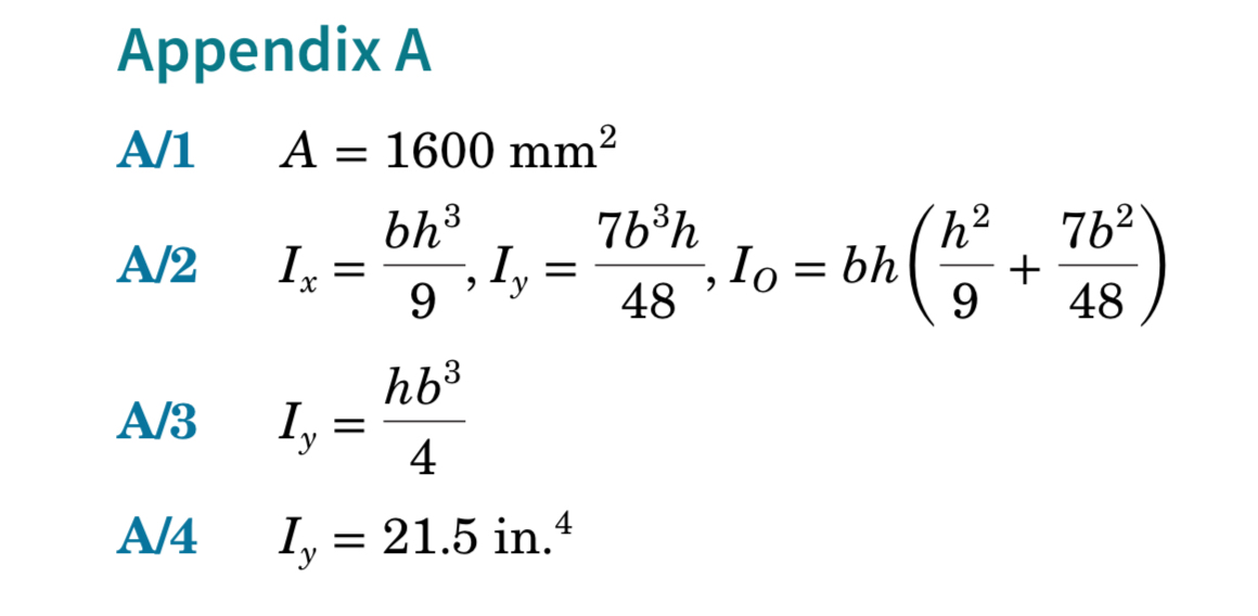 Appendix A A 1 , A = 1 6 0 0 m m 2 A 2 , I x = b