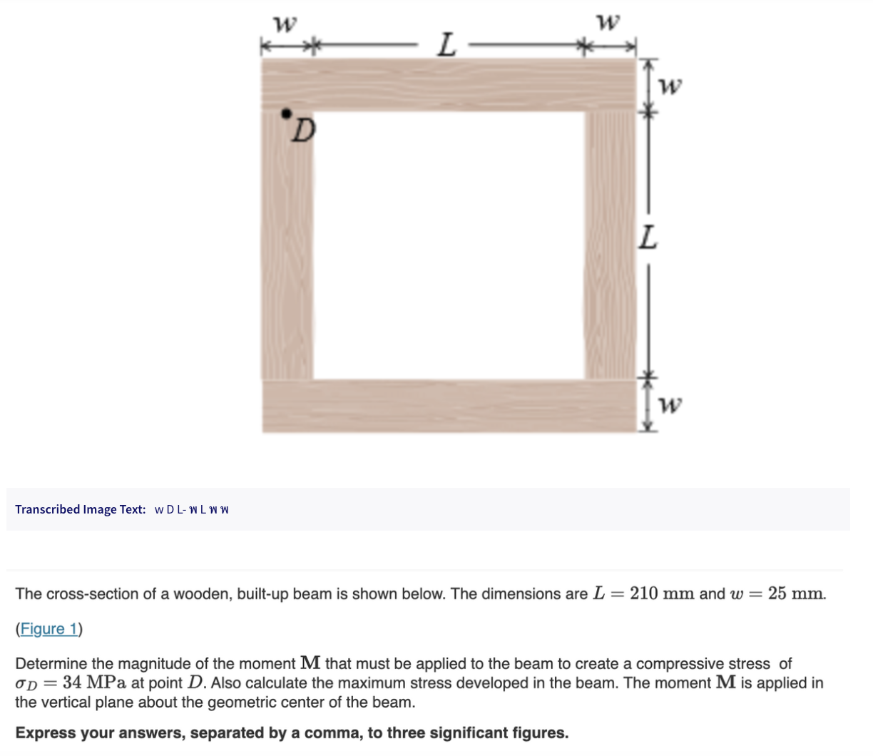 The cross - section of a wooden, built - up beam