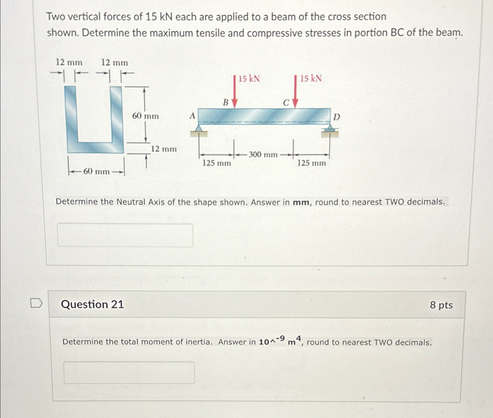 Two vertical forces of 1 5 k N each are applied