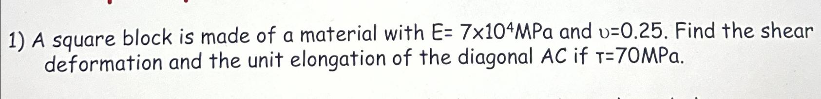 A square block is made of a material with E = 7 1