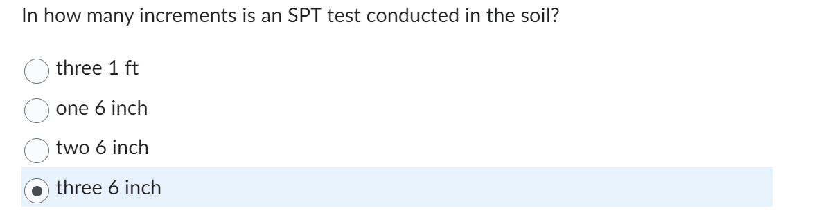 In how many increments is an SPT test conducted