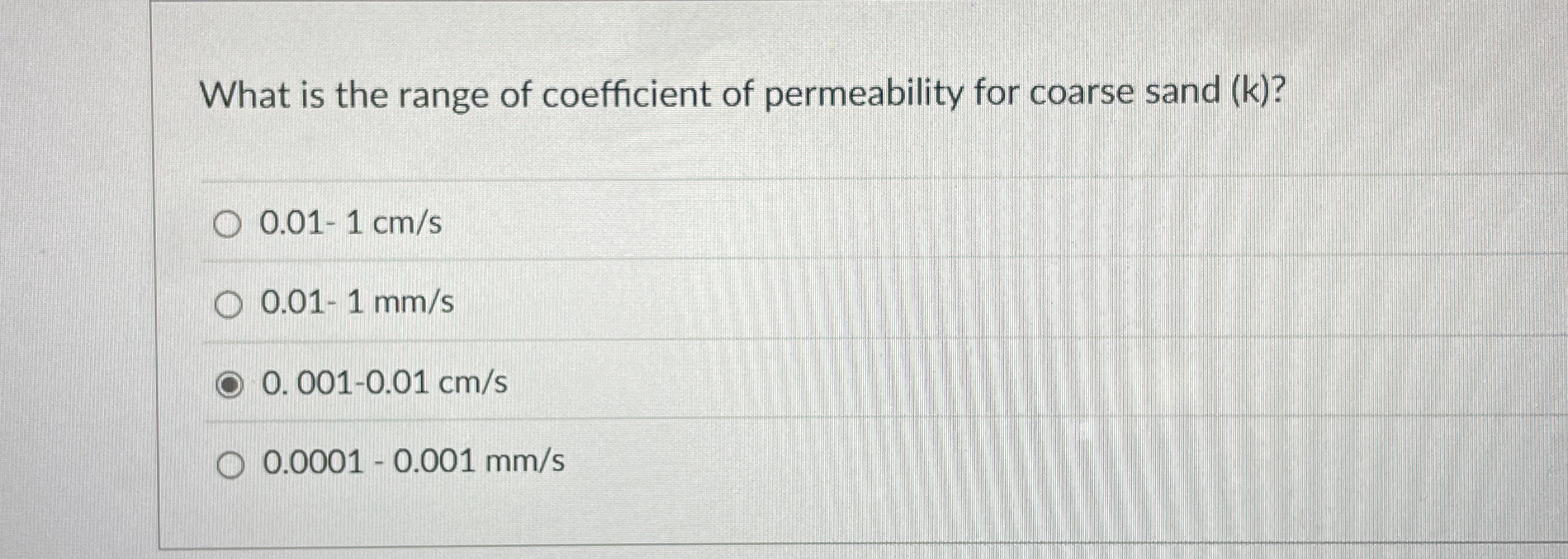 What is the range of coefficient of permeability