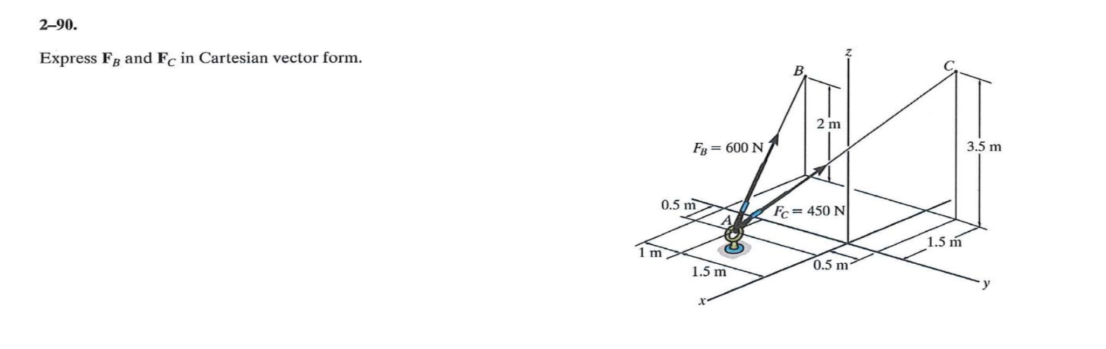 2 - 9 0 . Express F B and F C in Cartesian vector