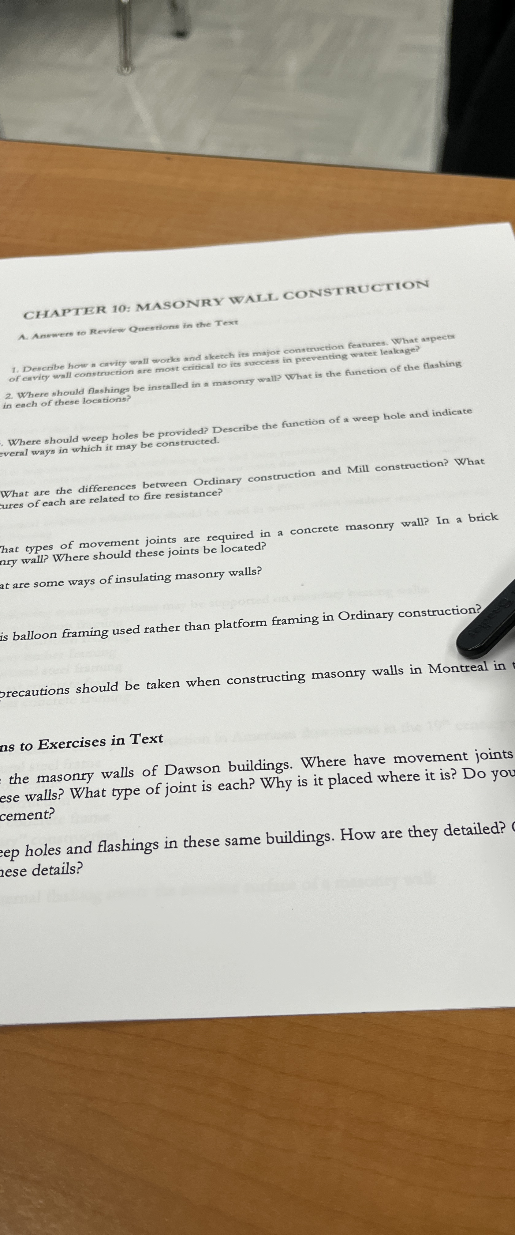 CHAPTER 1 0 : MASONRY WALL CONSTRUCTION A .