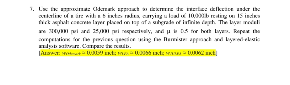 Use the approximate Odemark approach to determine