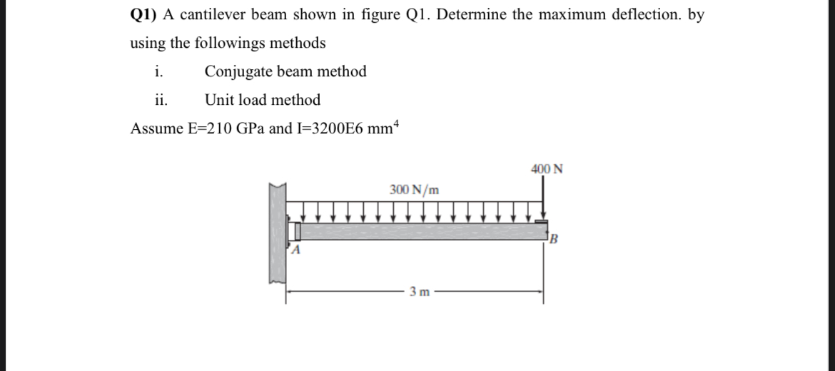 Q 1 ) A cantilever beam shown in figure Q 1 .