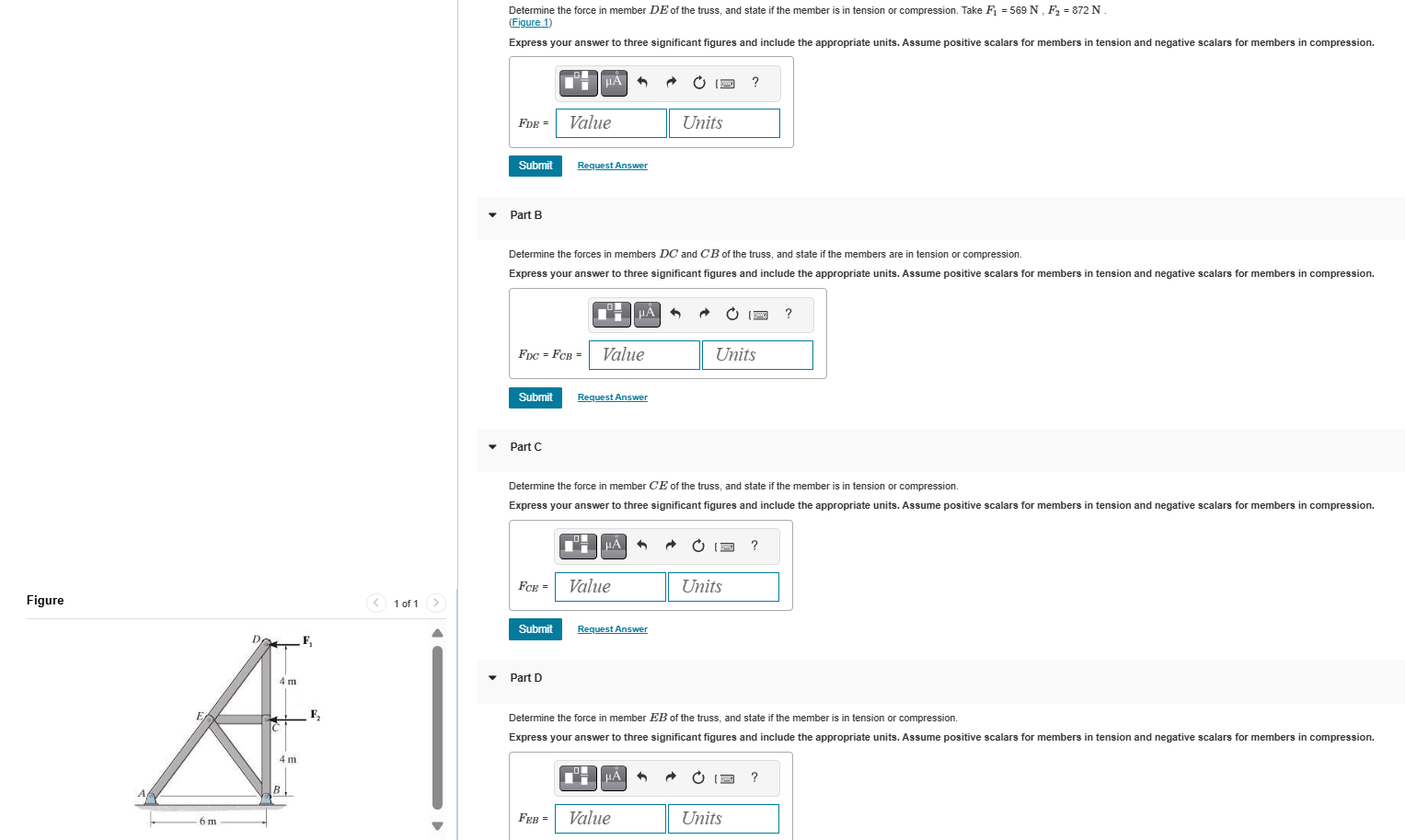 Determine the force in member D E of the truss,