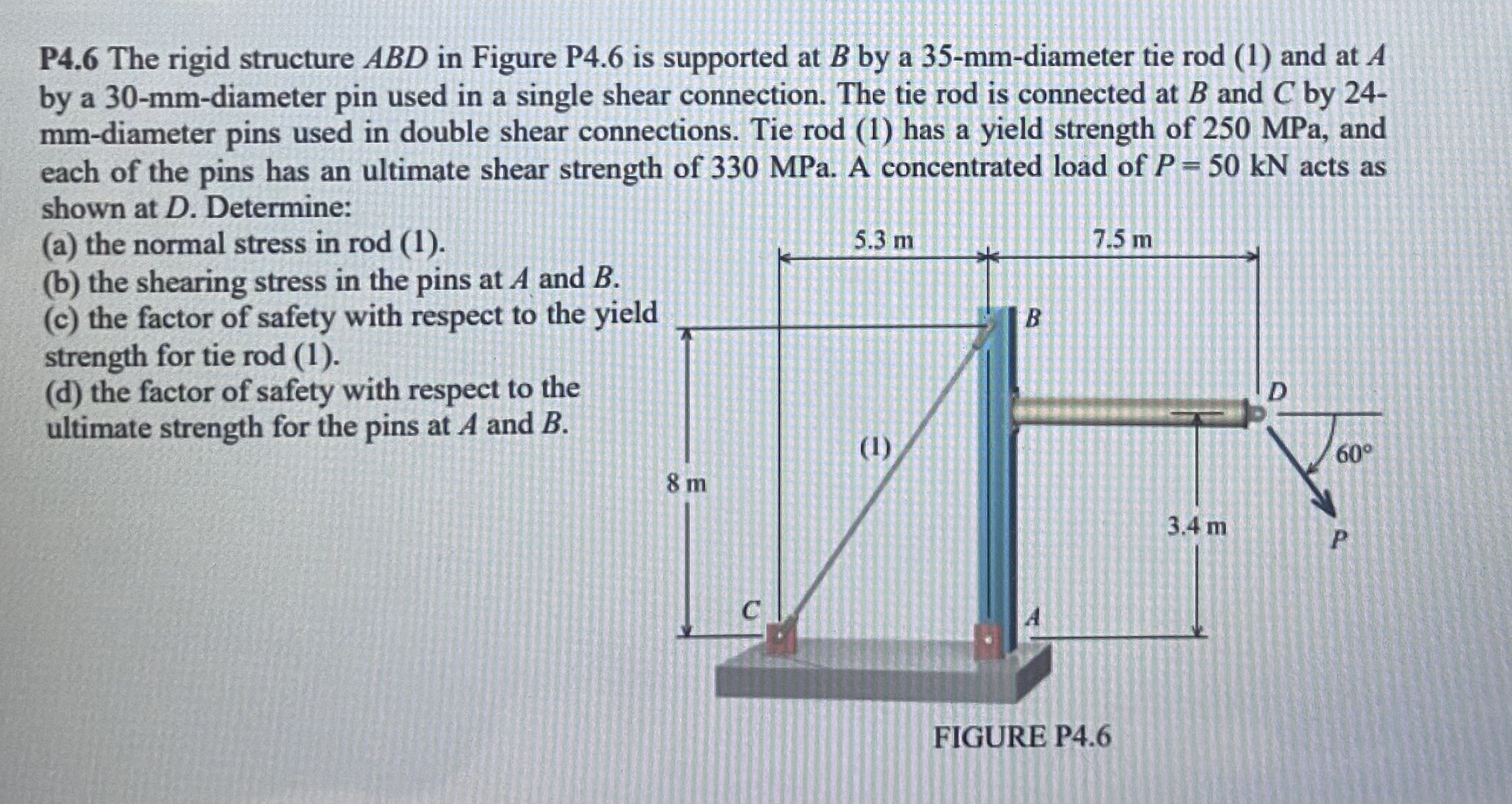 P 4 . 6 The rigid structure ABD in Figure P 4 . 6