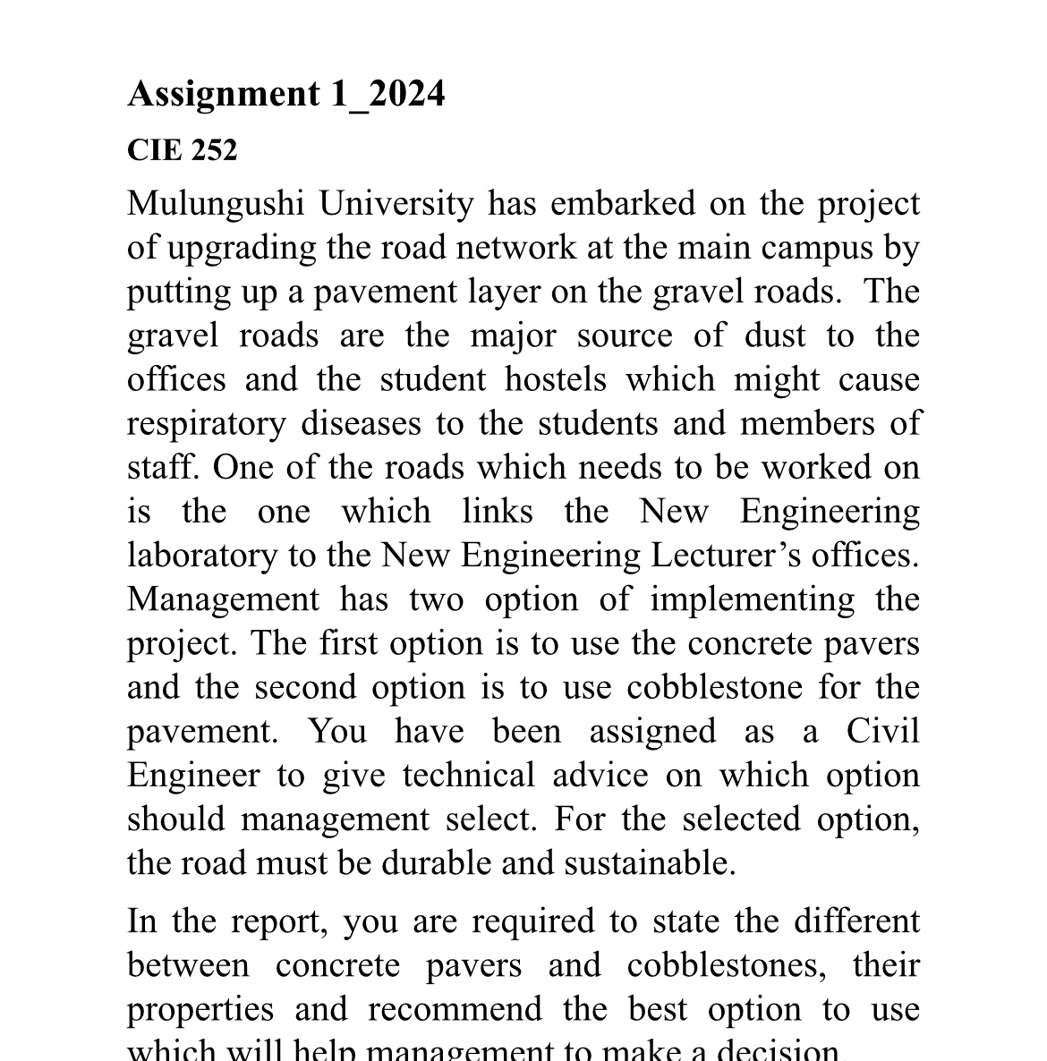 Assignment 1 _ 2 0 2 4 CIE 2 5 2 Mulungushi