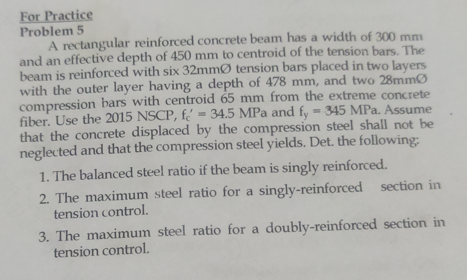 For Practice Problem 5 A rectangular reinforced
