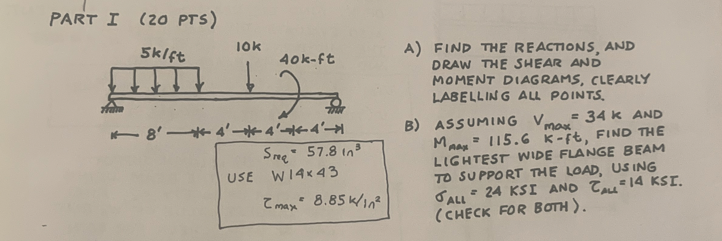 PART I ( ZO PTS ) A ) FIND THE REACTIONS, AND