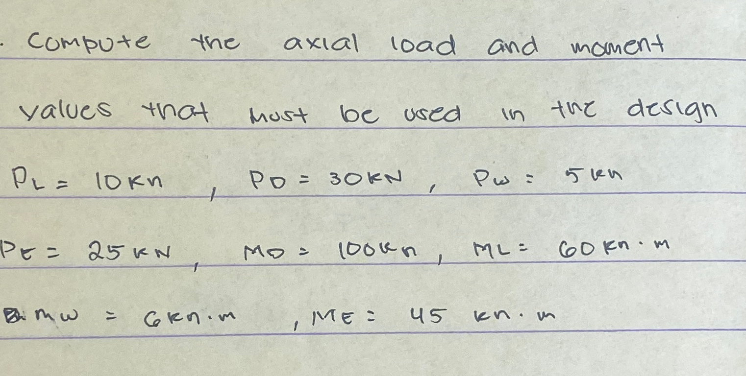 compute the axial load and moment values that