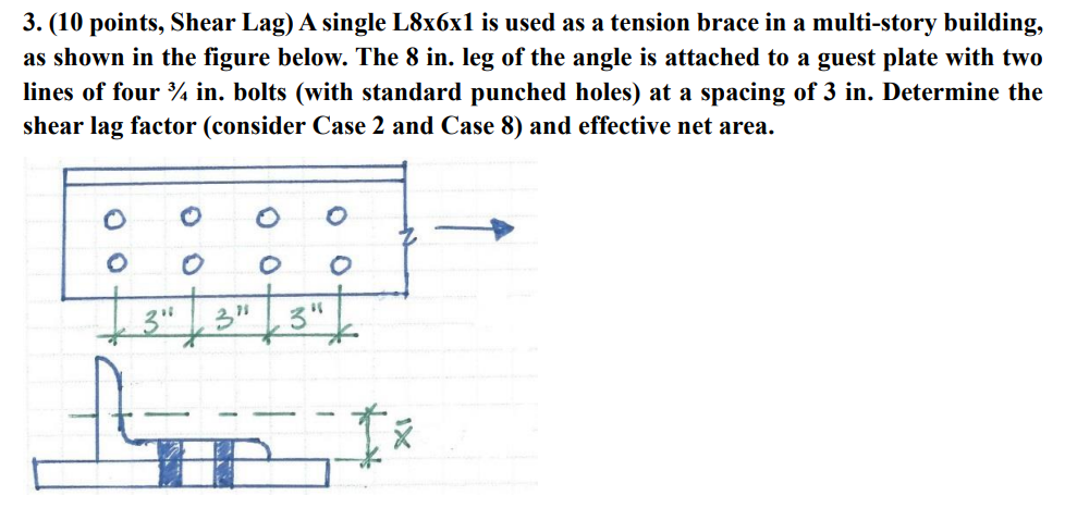 ( 1 0 points, Shear Lag ) A single L 8 6 1 is