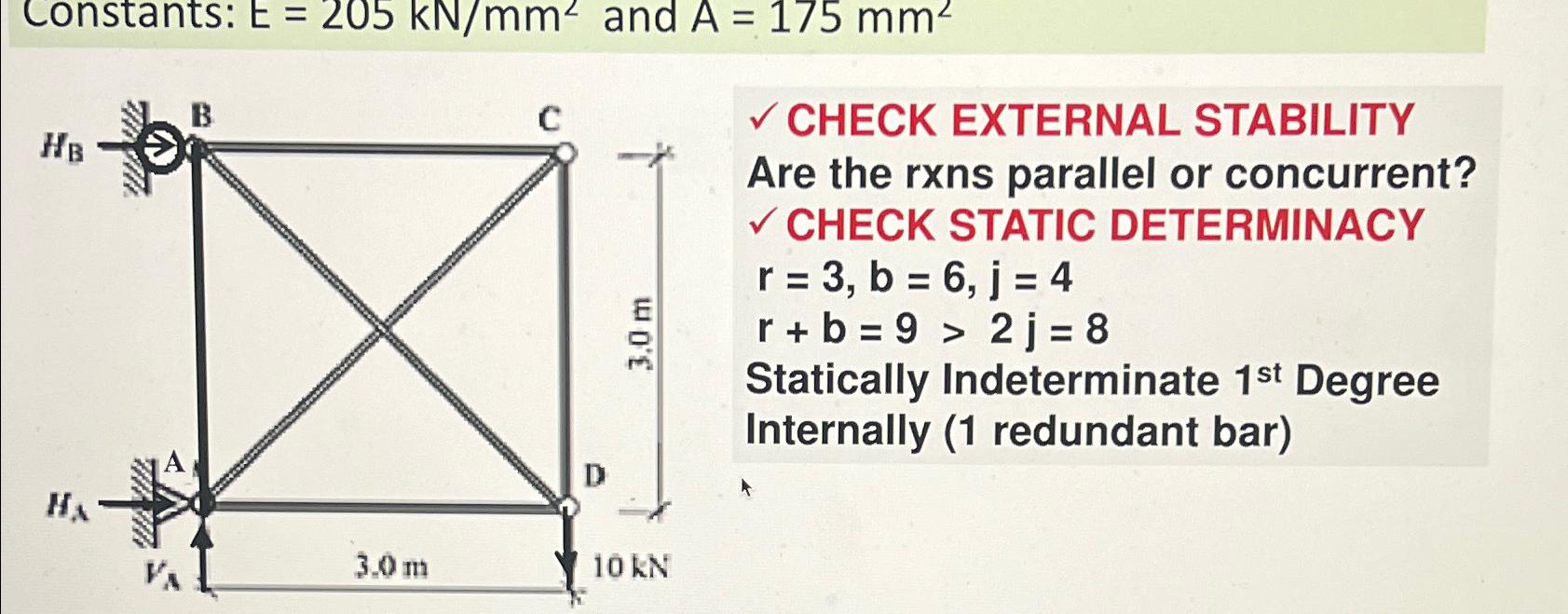 Constants: E = 2 0 5 k N m m 2 and A = 1 7 5 m m
