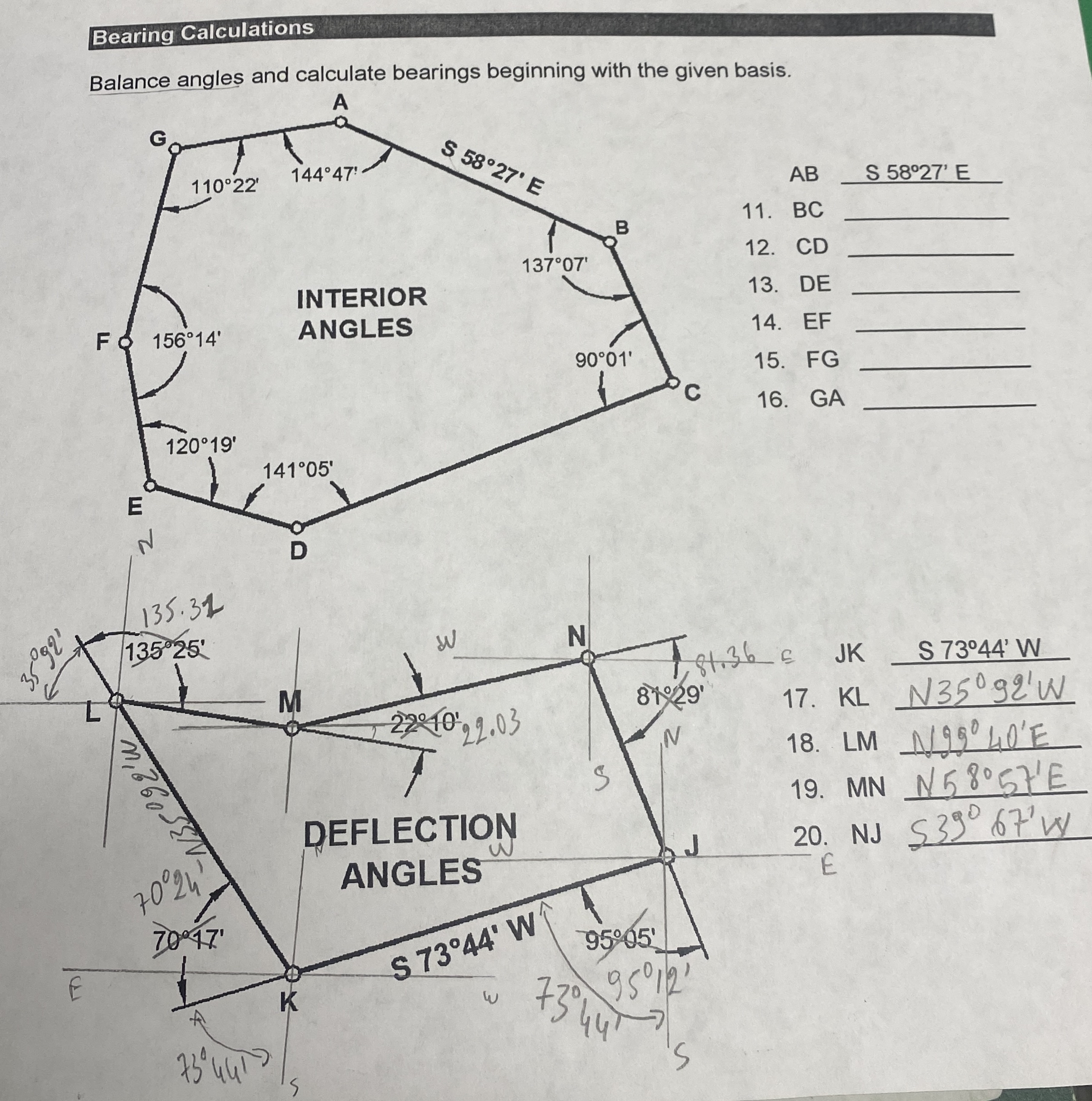 Bearing Calculations Balance angles and calculate