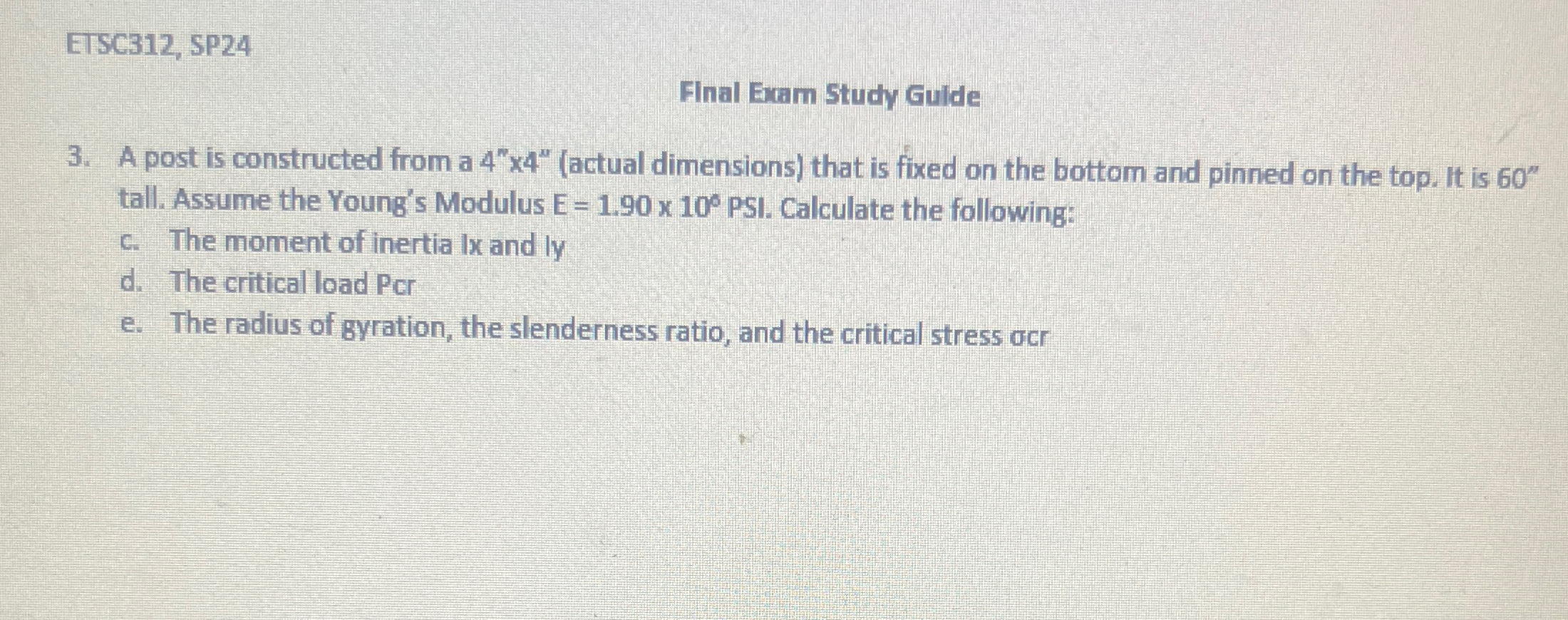 ETSC 3 1 2 , SP 2 4 FInal Exam Study Gulde 3 . A