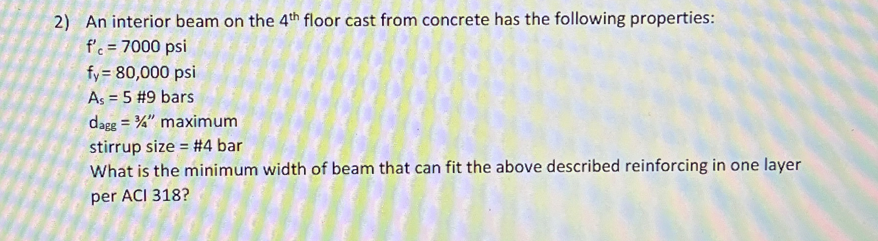 An interior beam on the 4 t h floor cast from