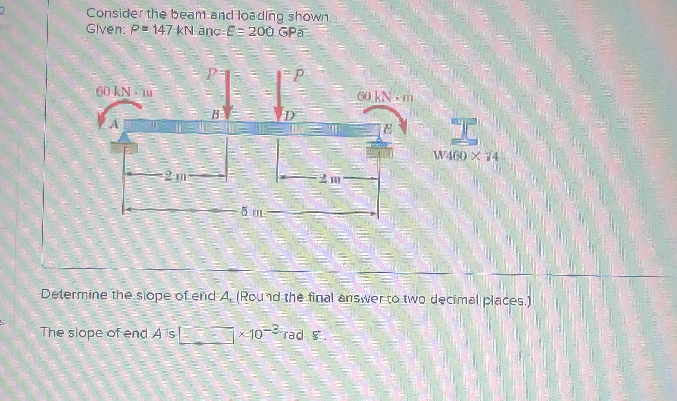 Consider the beam and loading shown. Given: P = 1