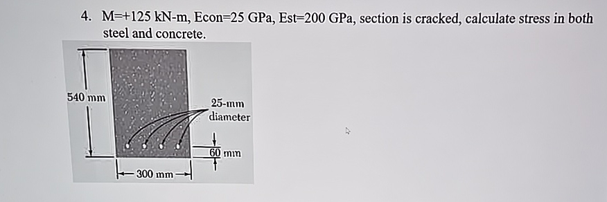 M = + 1 2 5 k N - m , Econ = 2 5 GPa,Est = 2 0 0