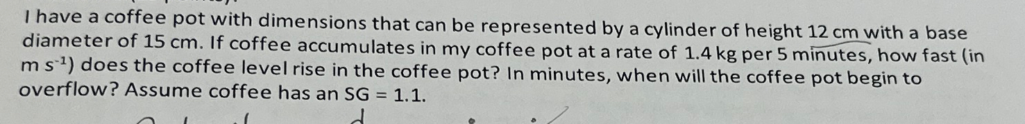 I have a coffee pot with dimensions that can be