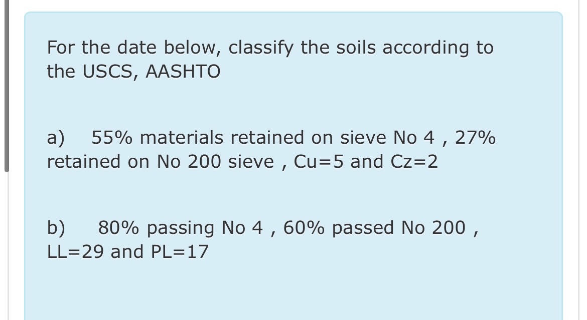 For the date below, classify the soils according