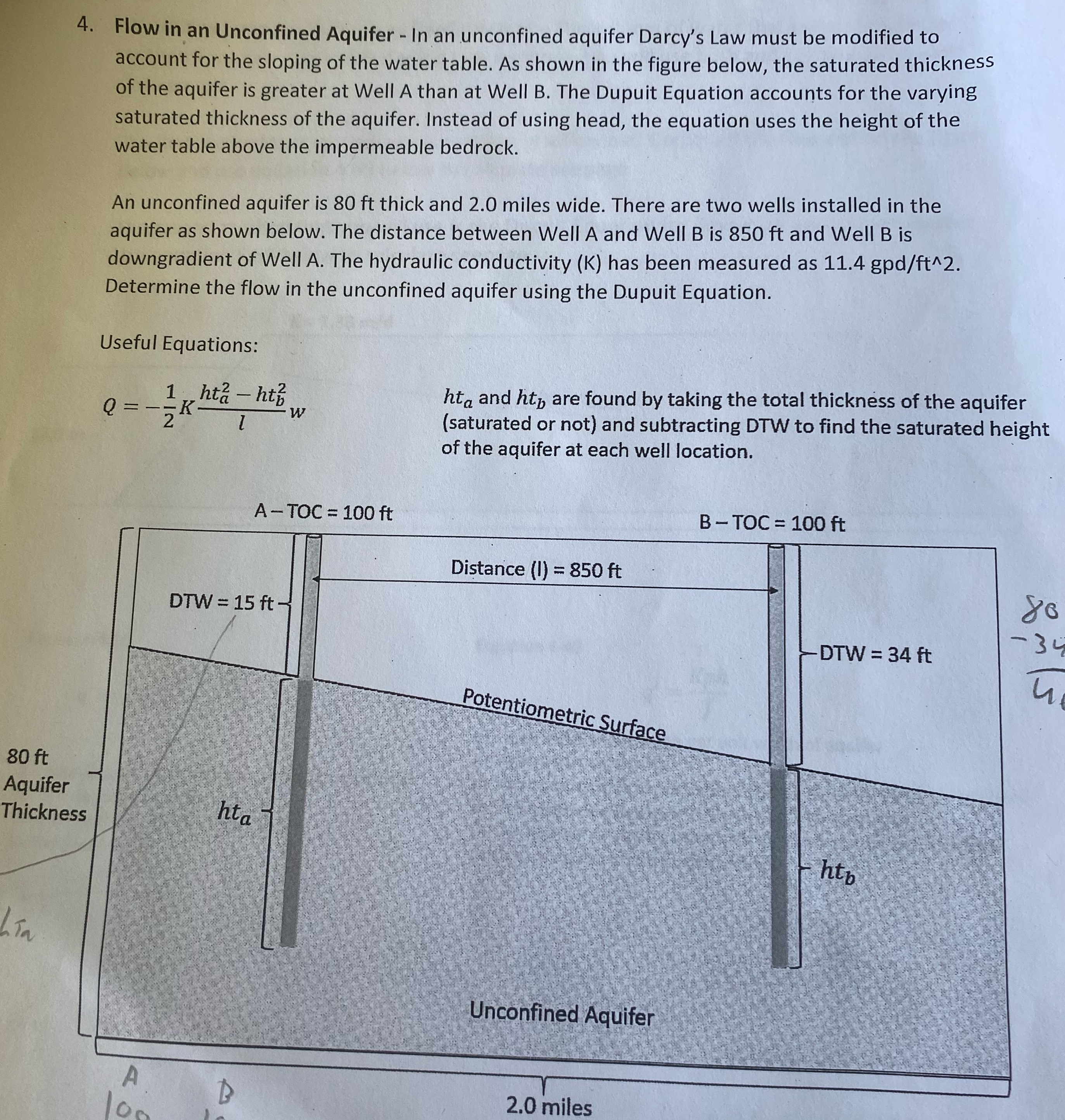 Flow in an Unconfined Aquifer - In an unconfined