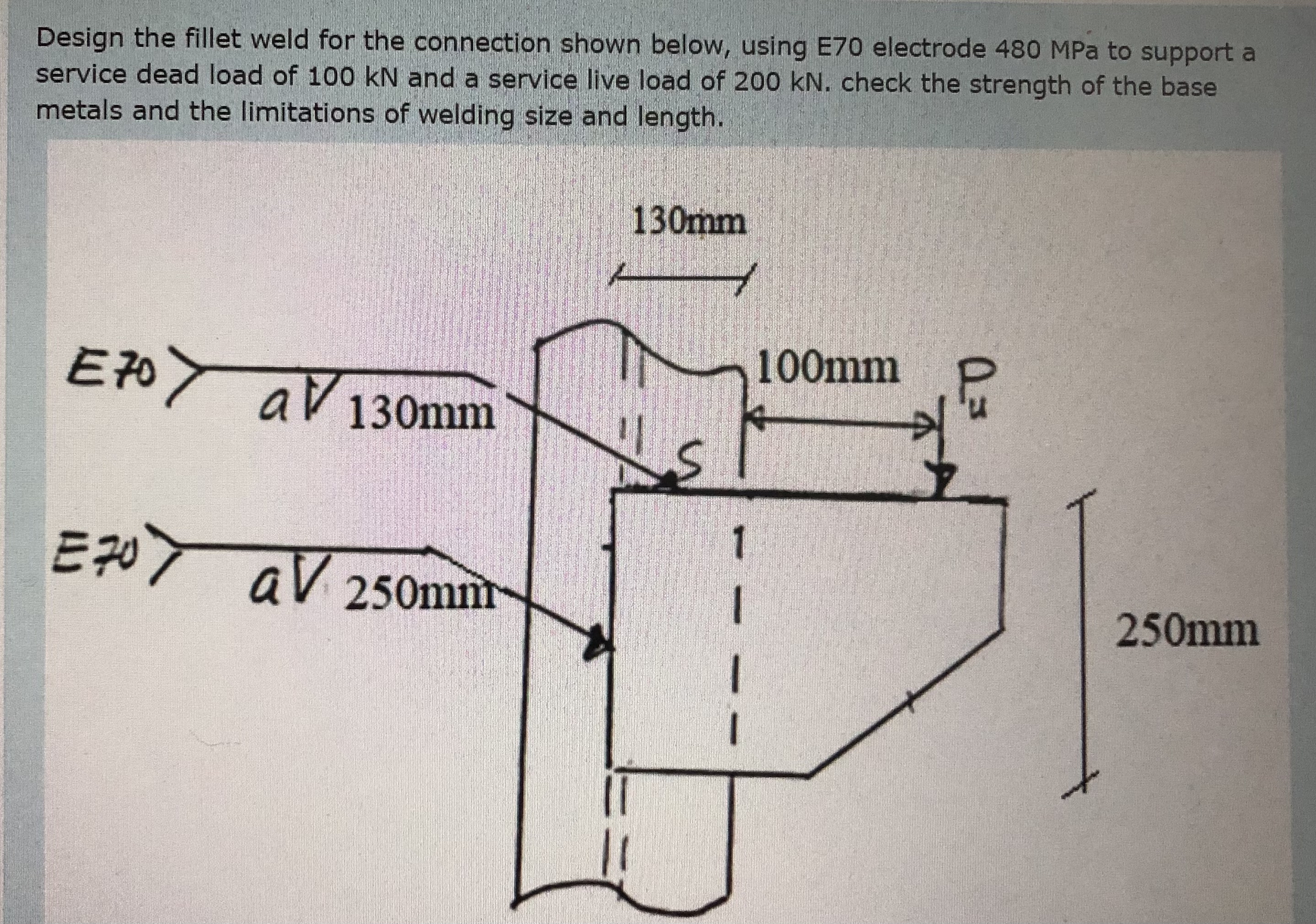 Design the fillet weld for the connection shown