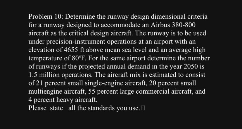 Problem 1 0 : Determine the runway design