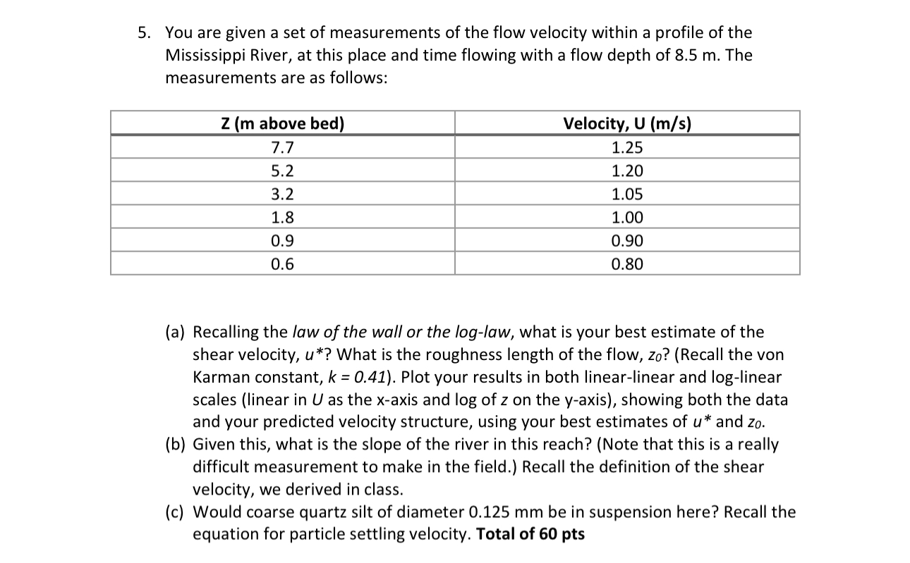 You are given a set of measurements of the flow