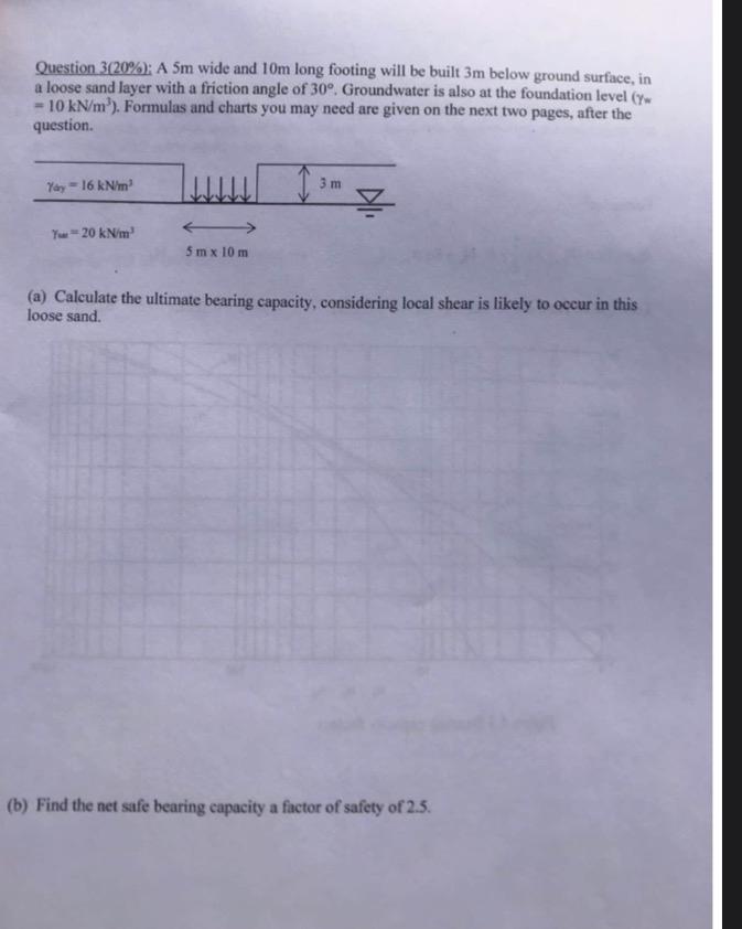 Question 3 ( 2 0 % ) : A 5 m wide and 1 0 m long