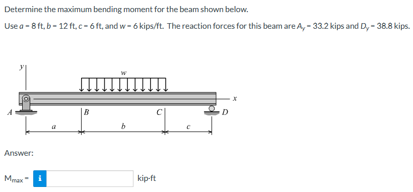 Determine the maximum bending moment for the beam