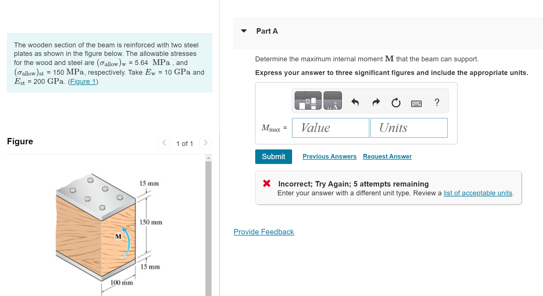 Part A The wooden section of the beam is