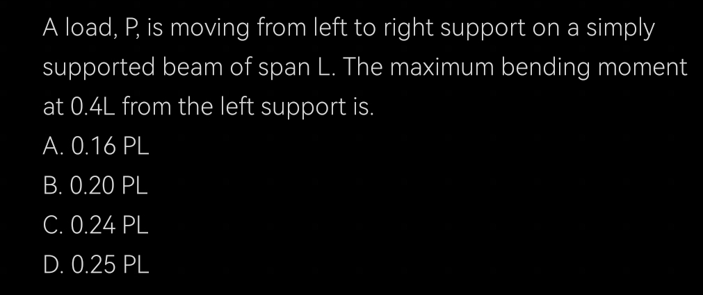 A load, P , is moving from left to right support
