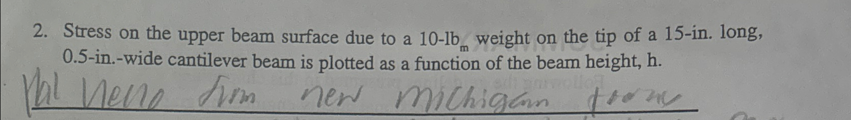 Stress on the upper beam surface due to a 1 0 - l