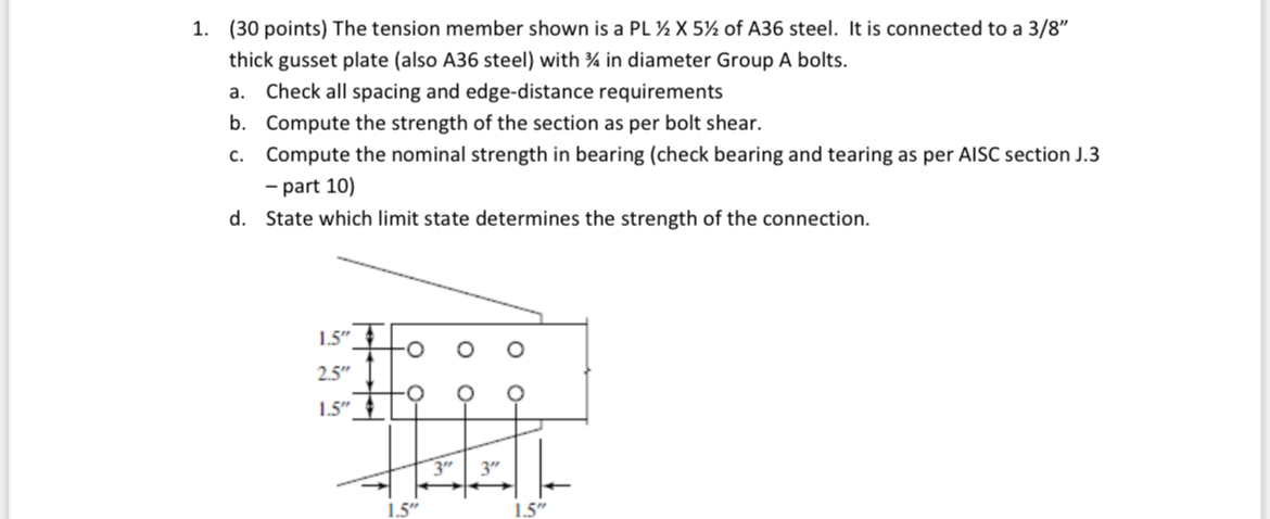 ( 3 0 points ) The tension member shown is a PL 1