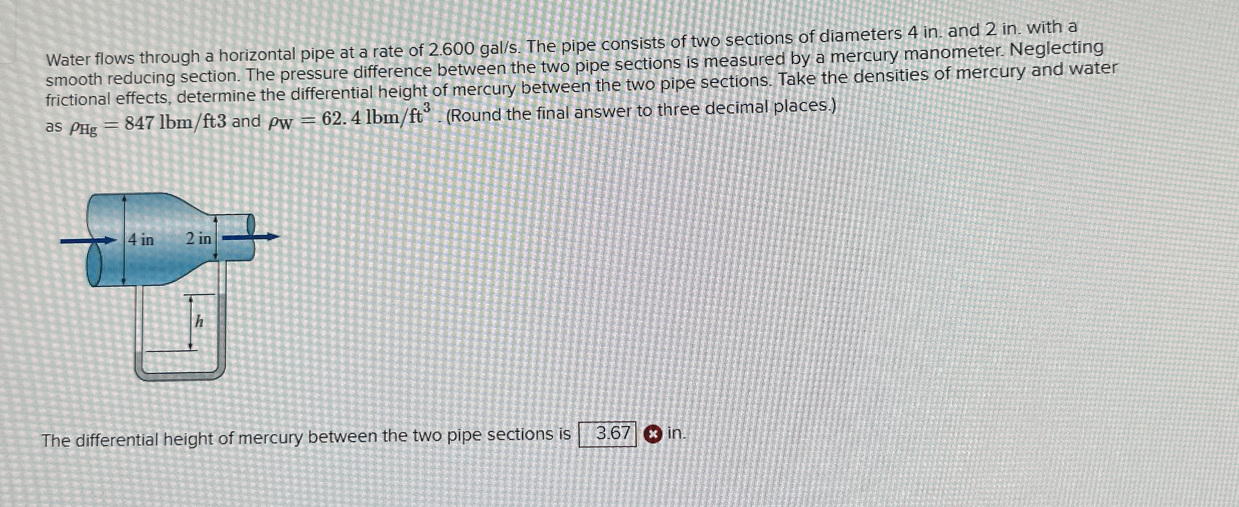 Water flows through a horizontal pipe at a rate